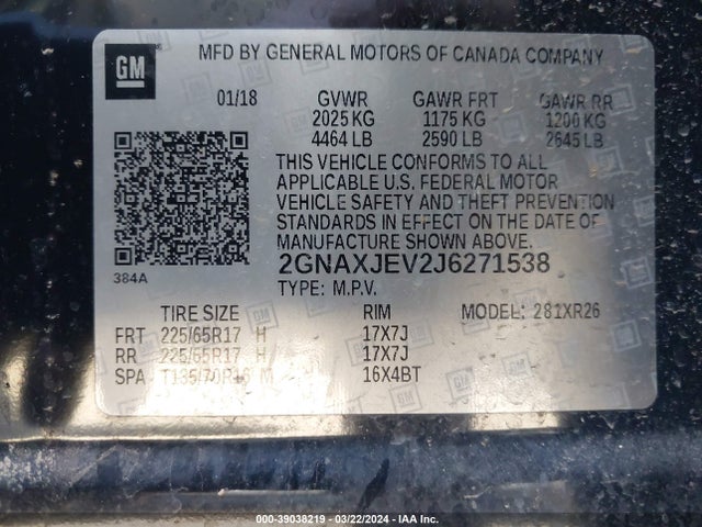Chevrolet EQUINOX LT 2018 2GNAXJEV2J6271538 Image 9