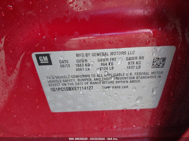 Chevrolet Cruze 1lt Auto 2014 1G1PC5SBXE7114127 Image 9