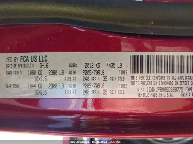 1C4NJPBA0GD698775 Jeep Patriot Sport