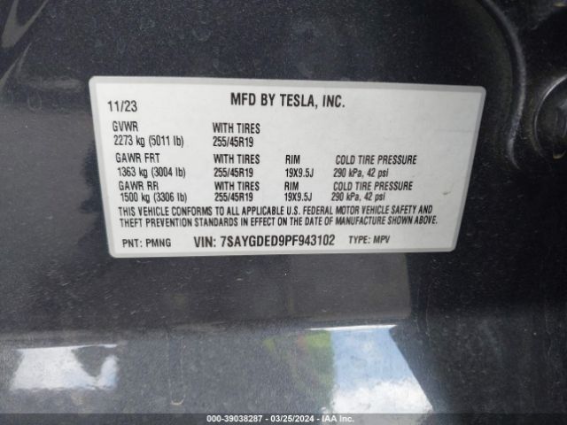 7SAYGDED9PF943102 Tesla Model Y Rwd