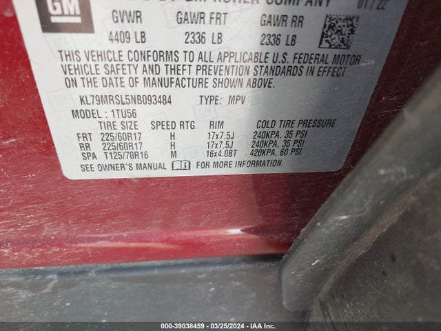 Chevrolet Trailblazer Awd Lt 2022 KL79MRSL5NB093484 Image 9