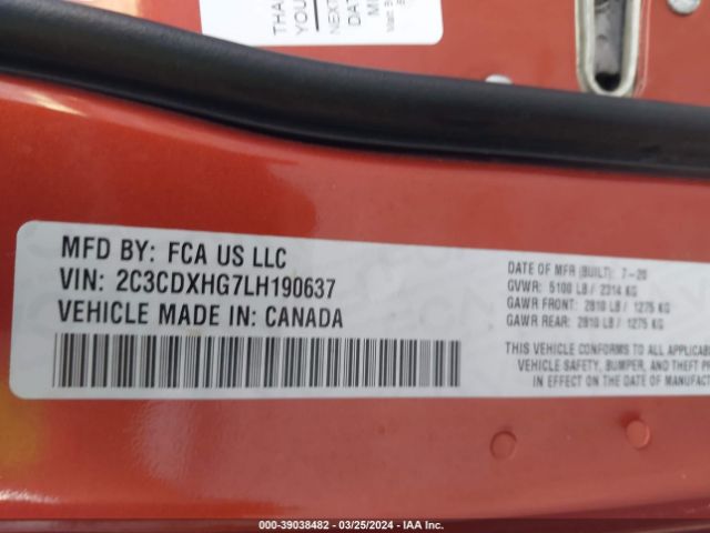 2C3CDXHG7LH190637 Dodge Charger Gt Rwd