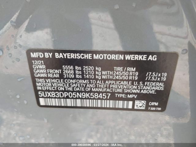 5UX83DP05N9K58457 BMW X3 M40i