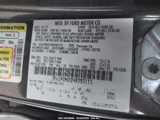 Ford FUSION SE 2017 3FA6P0HD2HR283113 Image 9