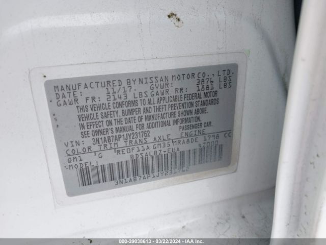 3N1AB7AP1JY231762 Nissan SENTRA S