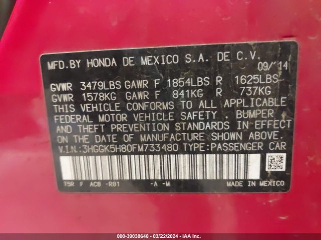 3HGGK5H80FM733480 Honda Fit Ex/ex-l