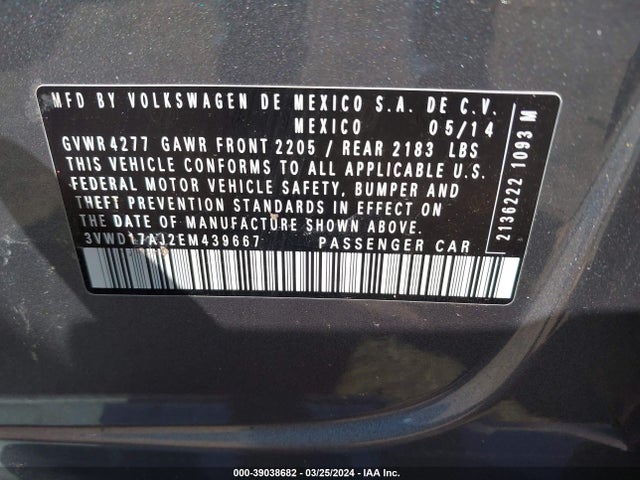 3VWD17AJ2EM439667 Volkswagen Jetta 1.8t Se
