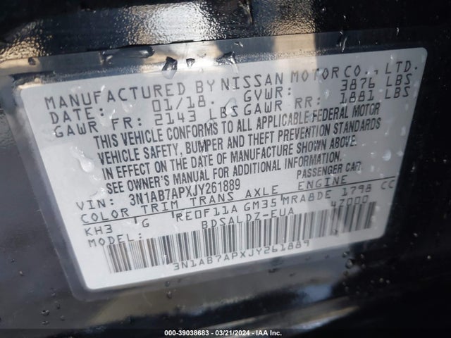 Nissan SENTRA SV 2018 3N1AB7APXJY261889 Image 9