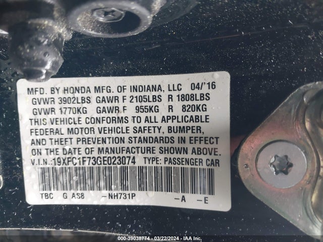 Honda Civic Ex-l 2016 19XFC1F73GE023074 Image 9