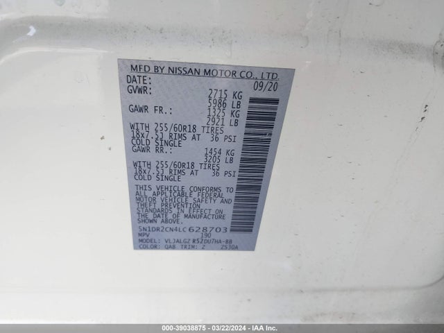 Nissan Pathfinder Sl 2wd 2020 5N1DR2CN4LC628703 Image 9