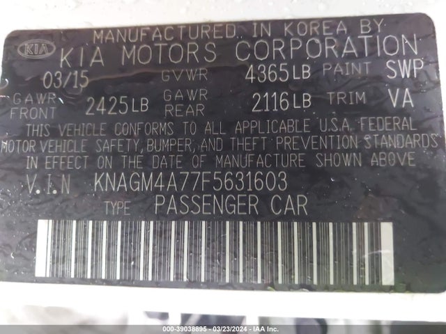 KIA Optima Lx 2015 KNAGM4A77F5631603 Image 9
