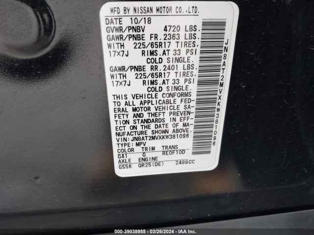 Nissan ROGUE SV 2019 JN8AT2MVXKW381096 Image 9