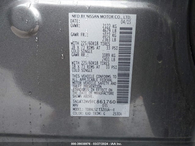 Nissan Rogue Sl 2015 5N1AT2MV9FC861760 Image 9