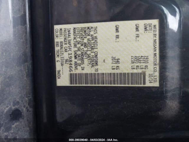 1N4AL3AP5FC198466 Nissan Altima 2.5/2.5 S/2.5 Sl/2.5 Sv