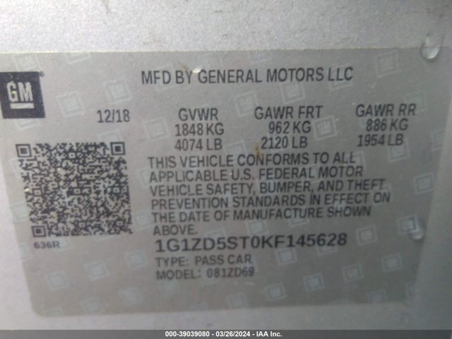 Chevrolet MALIBU LT 2019 1G1ZD5ST0KF145628 Image 9