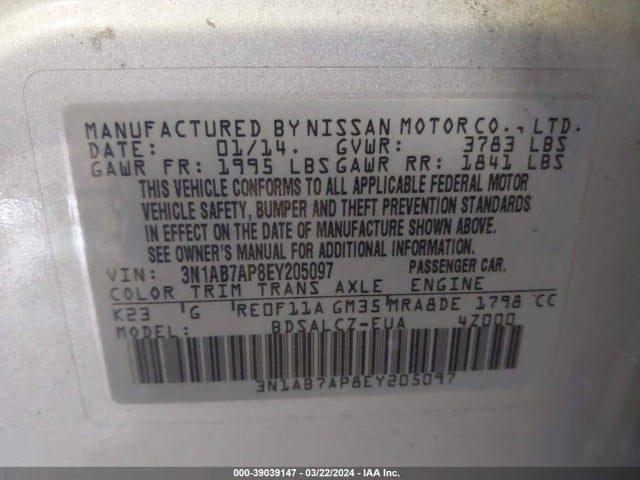Nissan SENTRA S 2014 3N1AB7AP8EY205097 Image 9