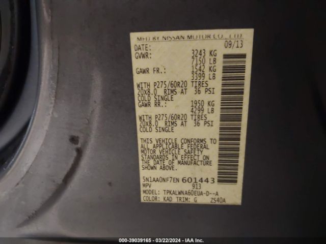 5N1AA0NF7EN601443 Nissan Armada Platinum