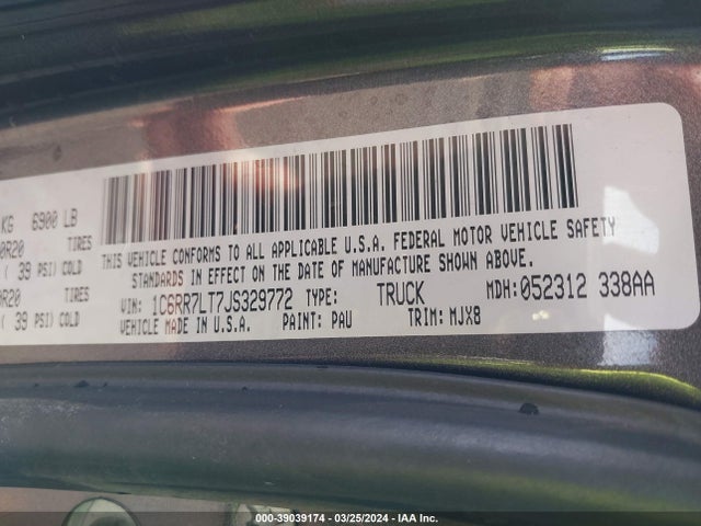 1C6RR7LT7JS329772 RAM 1500 Big Horn  4x4 5'7 Box
