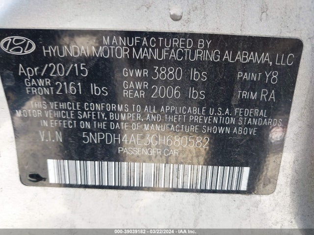 Hyundai ELANTRA SE 2016 5NPDH4AE3GH680582 Image 9
