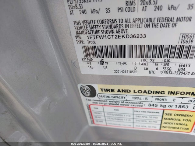 Ford F-150 Xlt 2014 1FTFW1CT2EKD36233 Image 9