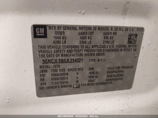 Chevrolet Trax Lt 2018 3GNCJLSB6JL234021 Image 9