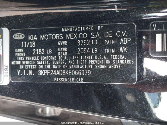 3KPF24AD8KE066979 KIA Forte Lxs
