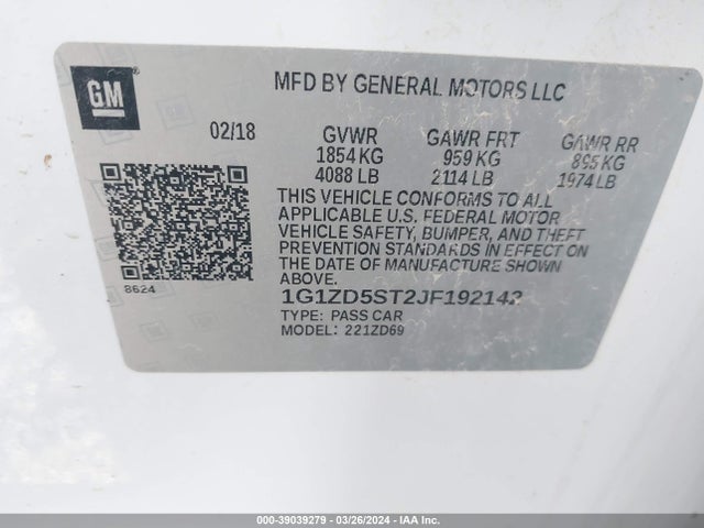 Chevrolet MALIBU LT 2018 1G1ZD5ST2JF192142 Image 9