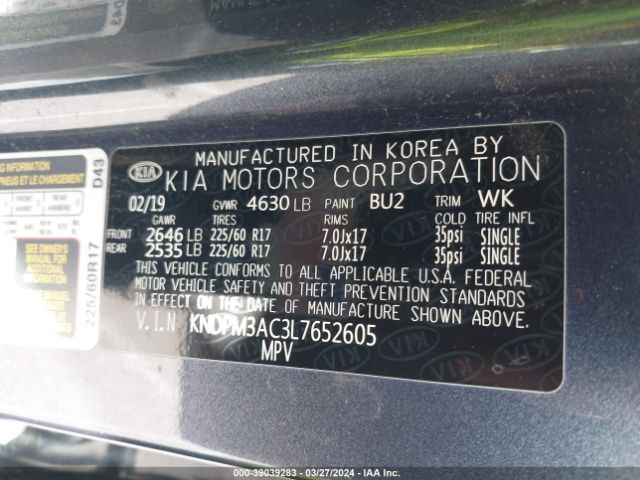 KNDPM3AC3L7652605 KIA Sportage Lx