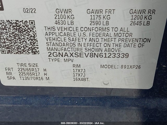 Chevrolet Equinox Awd Ls 2022 2GNAXSEV8N6123339 Image 9
