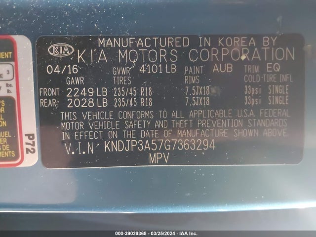 KIA SOUL + 2016 KNDJP3A57G7363294 Image 9