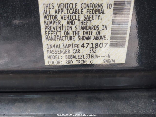 Nissan Altima 2.5 S 2015 1N4AL3AP1FC471807 Image 9