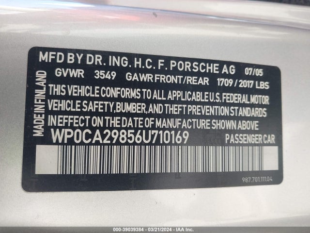 2006 PORSCHE BOXSTER WP0CA29856U710169 Photo 8