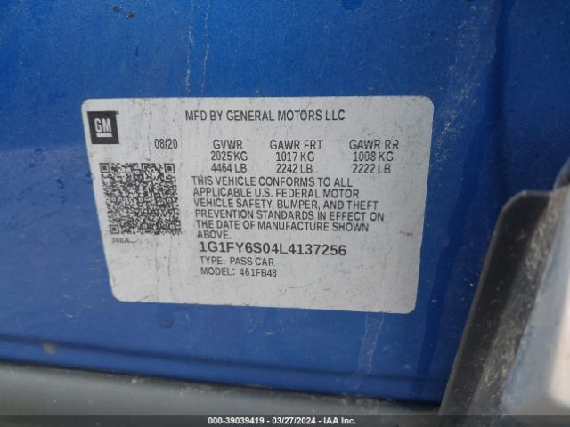 1G1FY6S04L4137256 Chevrolet Bolt Ev Fwd Lt