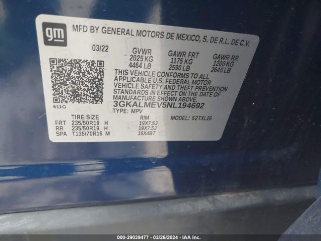3GKALMEV5NL194692 GMC Terrain Fwd Sle