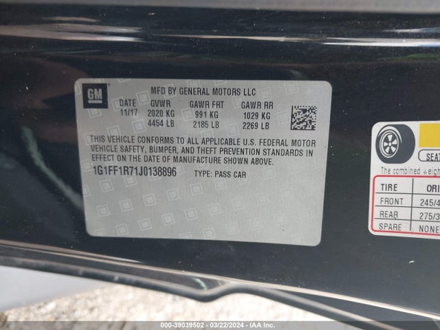 Chevrolet Camaro 1ss 2018 1G1FF1R71J0138896 Image 9