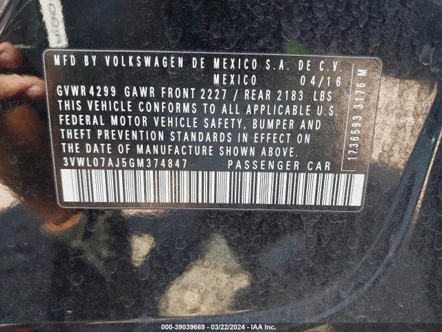 3VWL07AJ5GM374847 Volkswagen Jetta 1.8t Sel