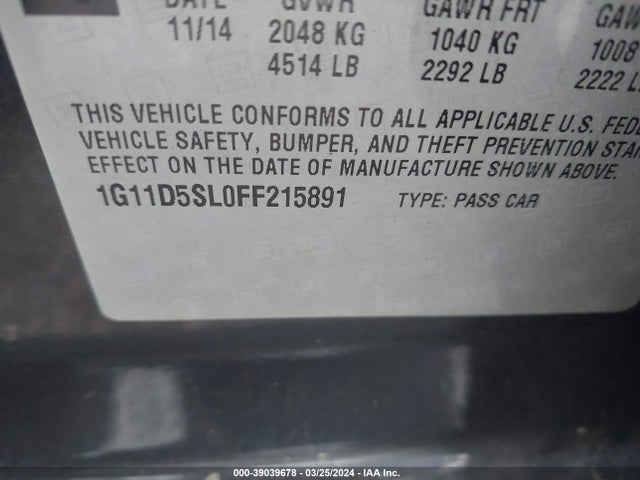 Chevrolet MALIBU 2LT 2015 1G11D5SL0FF215891 Image 9