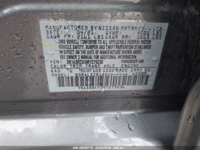 3N1AB8CV3MY279236 Nissan Sentra Sv Xtronic Cvt