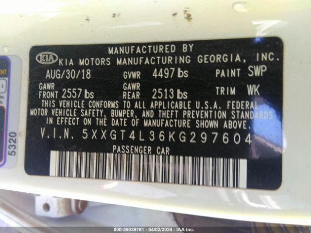 5XXGT4L36KG297604 KIA Optima S