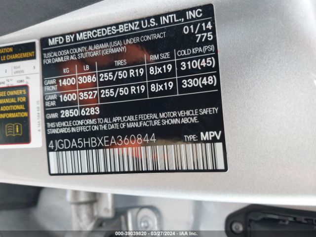 4JGDA5HBXEA360844 Mercedes-Benz Ml 350 4matic
