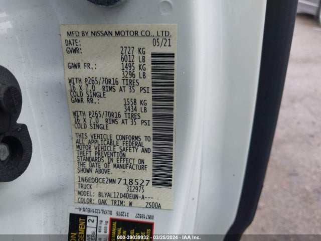 Nissan Frontier King Cab S 4x2 2021 1N6ED0CE2MN718527 Image 9