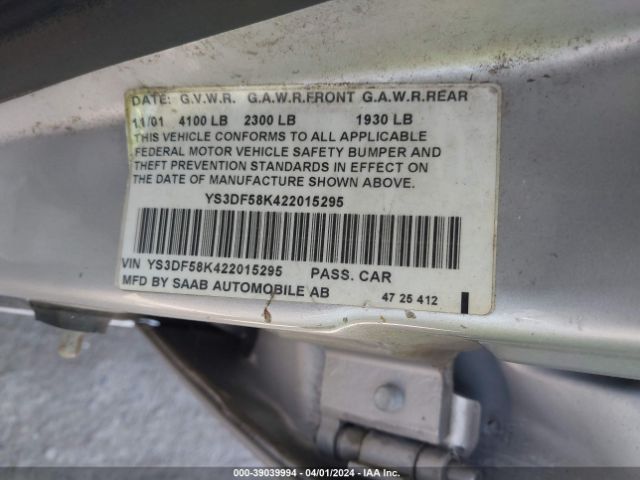 2002 SAAB 9-3 YS3DF58K422015295 Photo 8