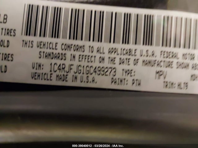 1C4RJFJG1GC499273 Jeep Grand Cherokee Summit