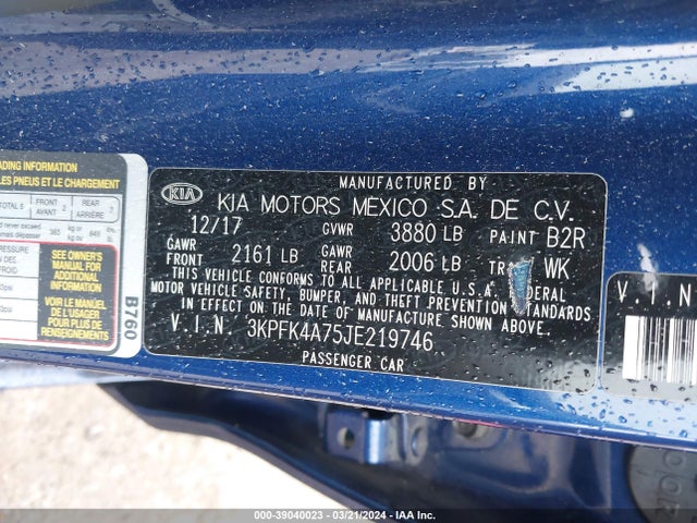 KIA FORTE LX 2018 3KPFK4A75JE219746 Image 9