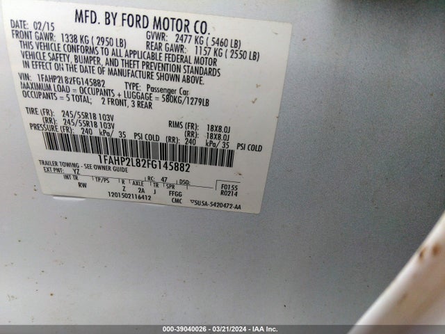 Ford Taurus Police Interceptor 2015 1FAHP2L82FG145882 Image 9