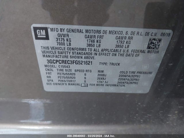 Chevrolet Silverado 1500 1lt 2015 3GCPCREC3FG521621 Image 9