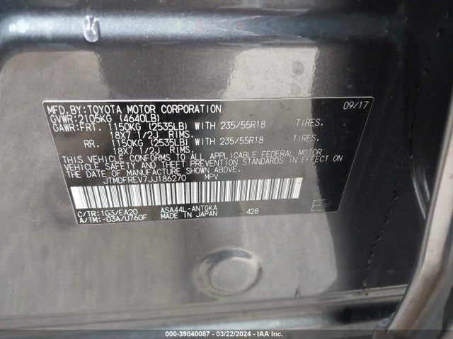 Toyota Rav4 Limited 2018 JTMDFREV7JJ186270 Image 9