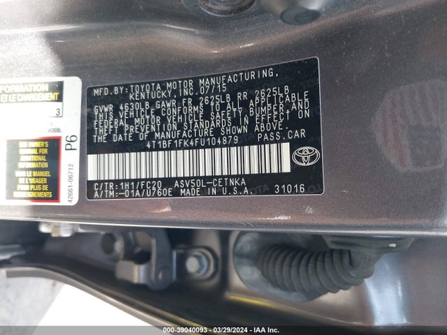 Toyota CAMRY LE 2015 4T1BF1FK4FU104879 Image 9