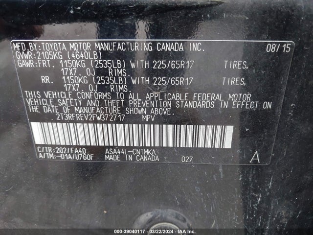 Toyota Rav4 Xle 2015 2T3RFREV2FW372717 Image 9