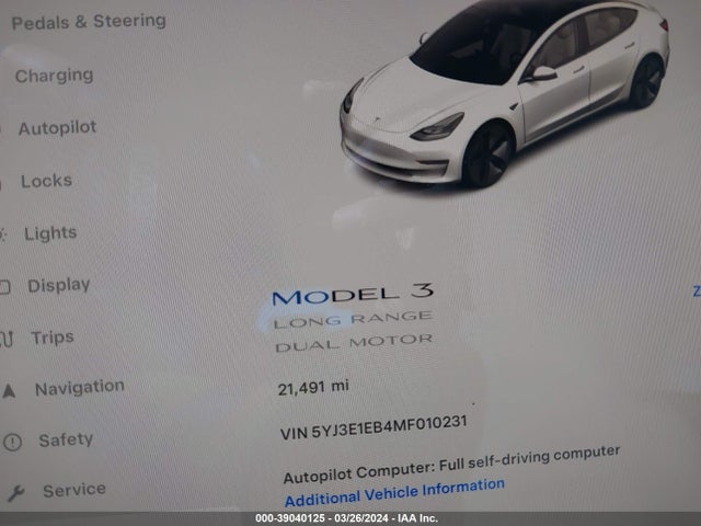 Tesla Model 3 Long Range Dual Motor All-wheel Drive 2021 5YJ3E1EB4MF010231 Image 7